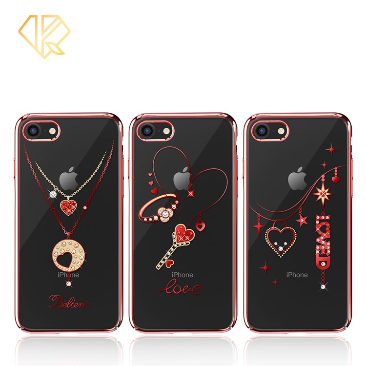 KINGXBAR Authorized Swarovski Crystal Decoration Electroplated PC Hard Case for iPhone 8 / 7 4.7 inch - Love Heart Necklace-2