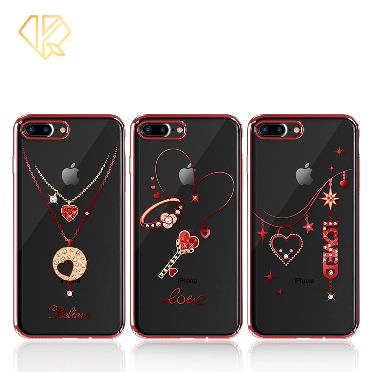 KINGXBAR Authorized Swarovski Crystal Decoration Electroplated PC Hard Case for iPhone 8 Plus / 7 Plus 5.5 inch - Love Heart Pendant-2