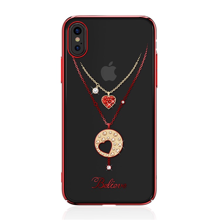 

KINGXBAR Authorized Swarovski Crystal Decoration Electroplated PC Hard Case for iPhone X - Love Heart Necklace, iPhone X