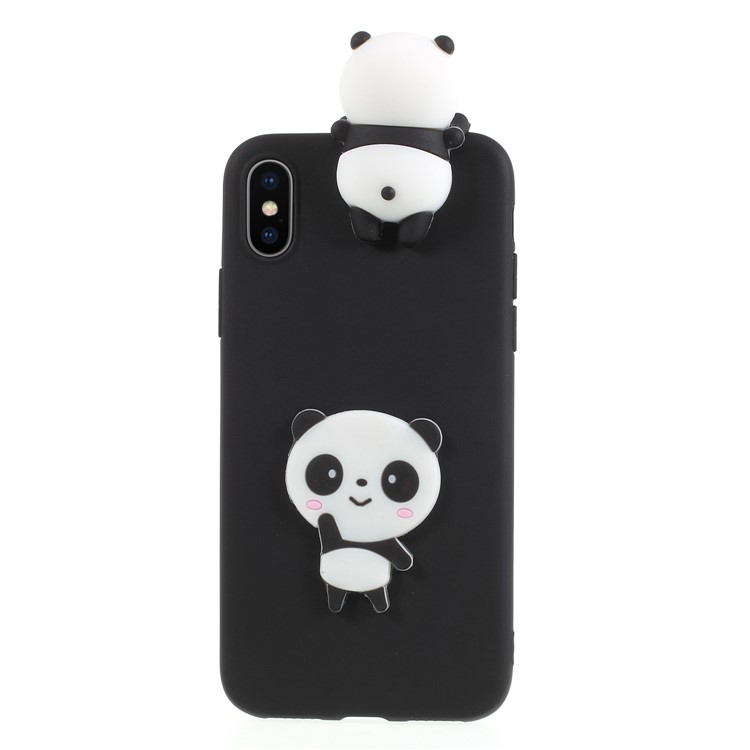 3D Pattern Soft TPU Back Casing for iPhone X - Black Background Panda-1