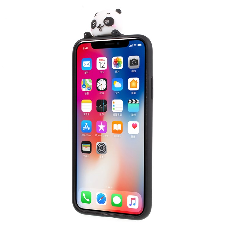 3D Pattern Soft TPU Back Casing for iPhone X - Black Background Panda-2