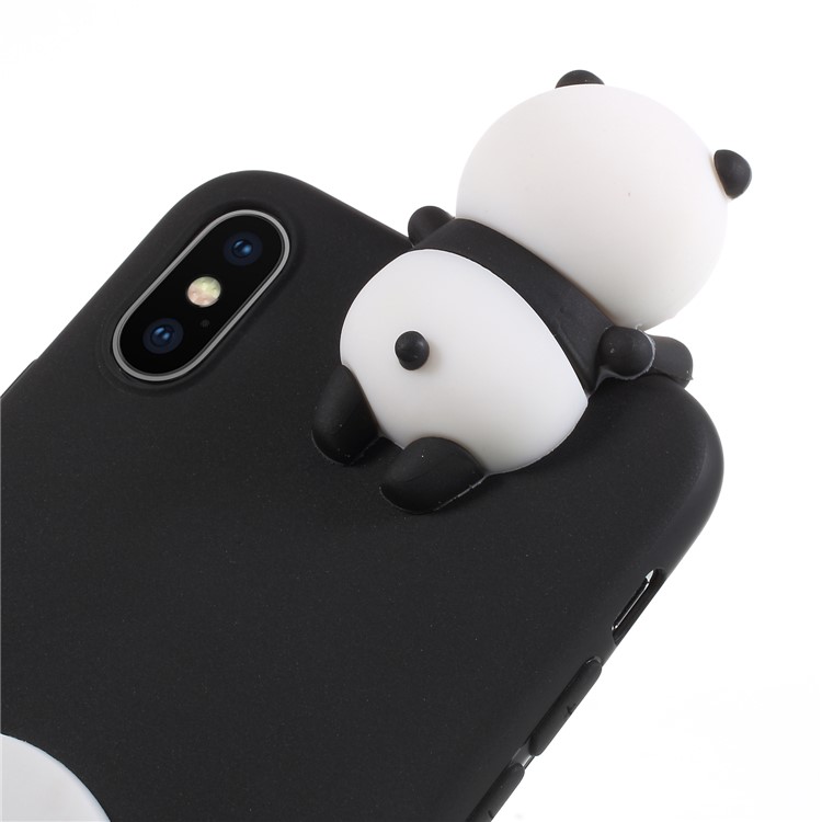 3D Pattern Soft TPU Back Casing for iPhone X - Black Background Panda-4