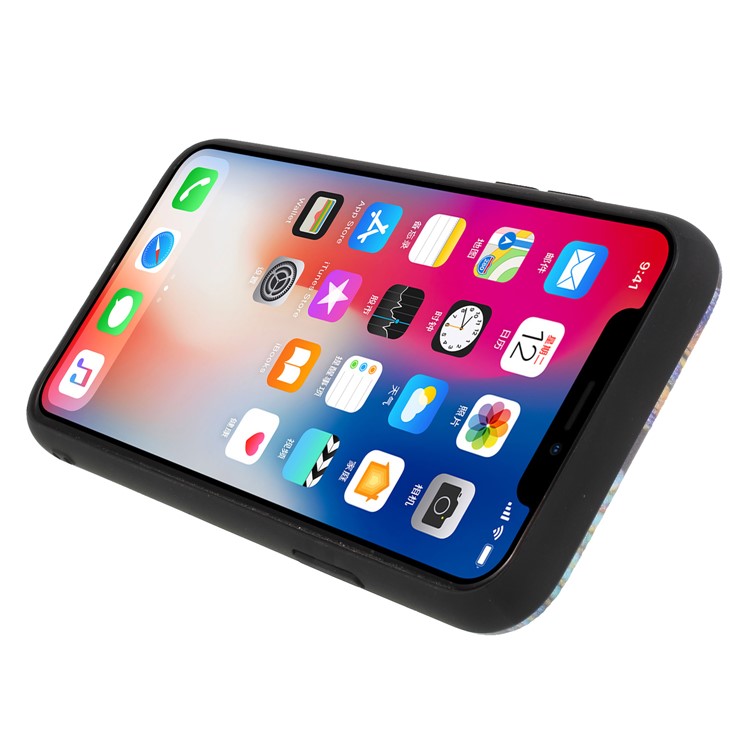 Embossment Pattern Flexible TPU Phone Case with Ring Holder Kickstand for iPhone X - Feather-5