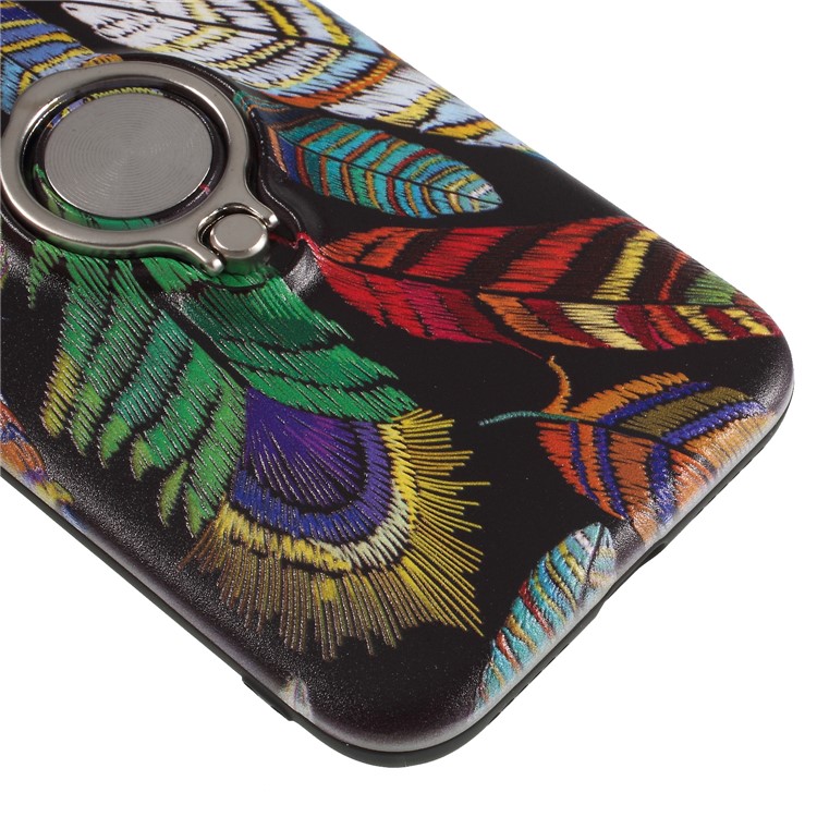 Embossment Pattern Flexible TPU Phone Case with Ring Holder Kickstand for iPhone X - Feather-7