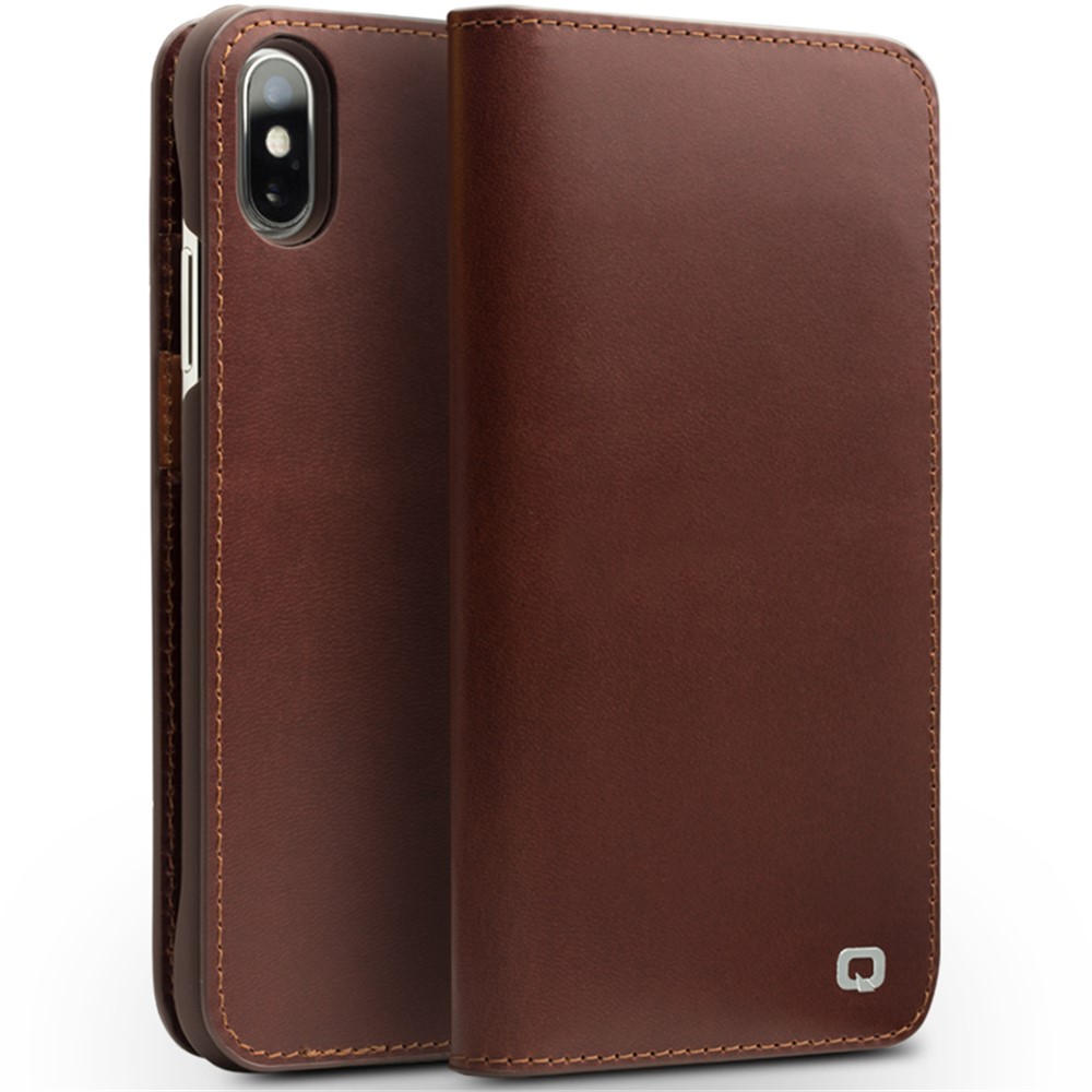 QIALINO Business Style Genuine Leather Wallet Mobile Phone Case for iPhone X (Ten) 5.8 inch - Brown-1