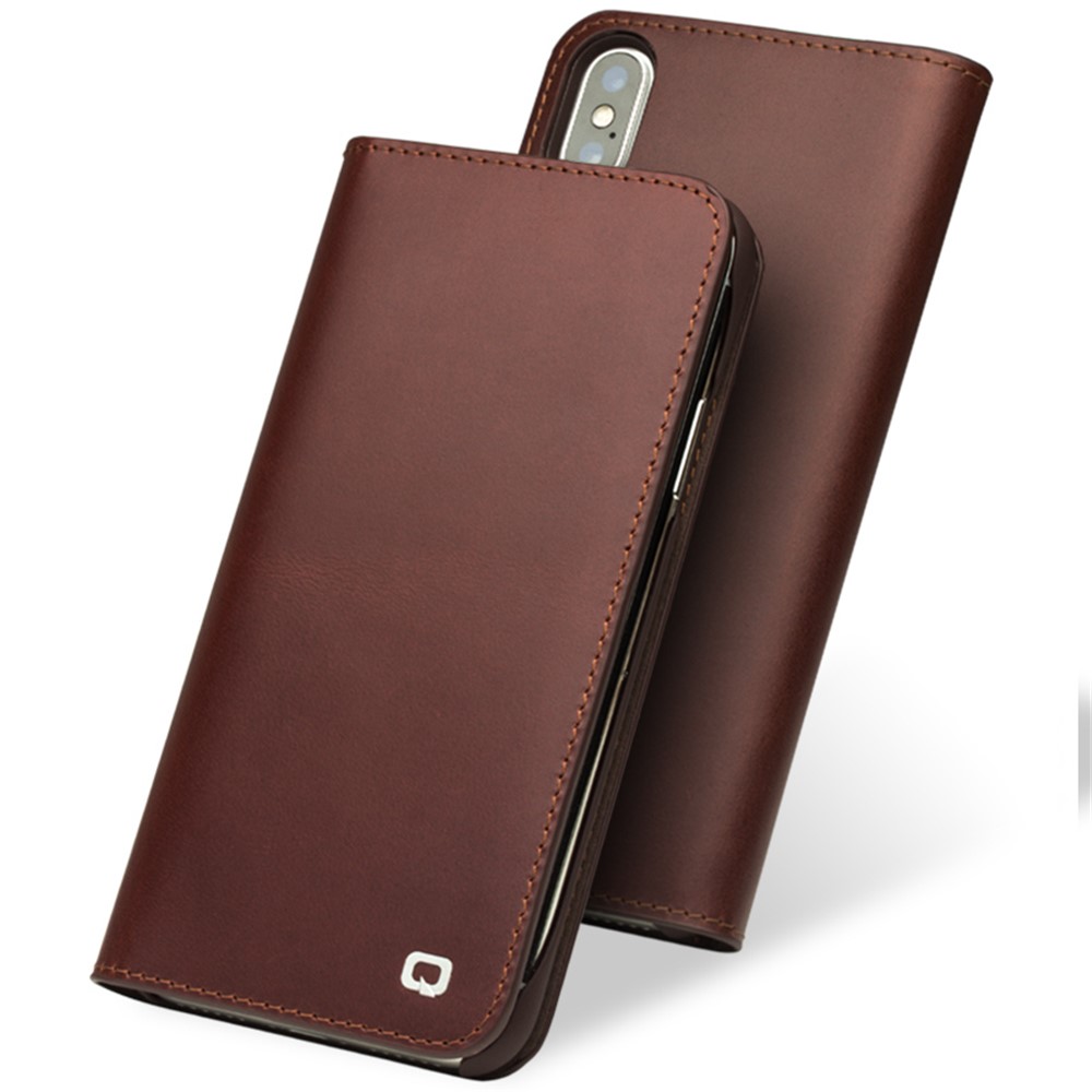 QIALINO Business Style Genuine Leather Wallet Mobile Phone Case for iPhone X (Ten) 5.8 inch - Brown-3