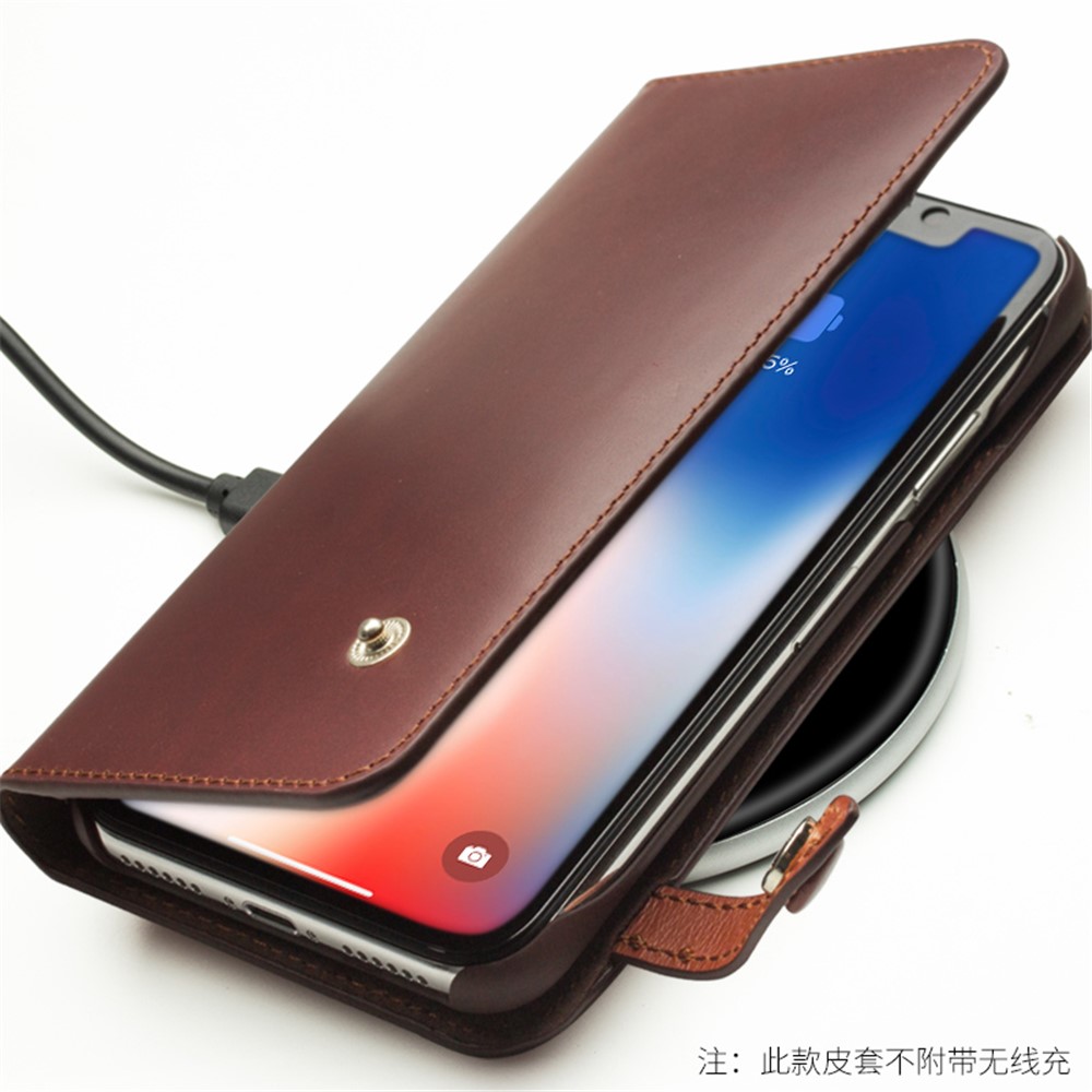 QIALINO Business Style Genuine Leather Wallet Mobile Phone Case for iPhone X (Ten) 5.8 inch - Brown-4