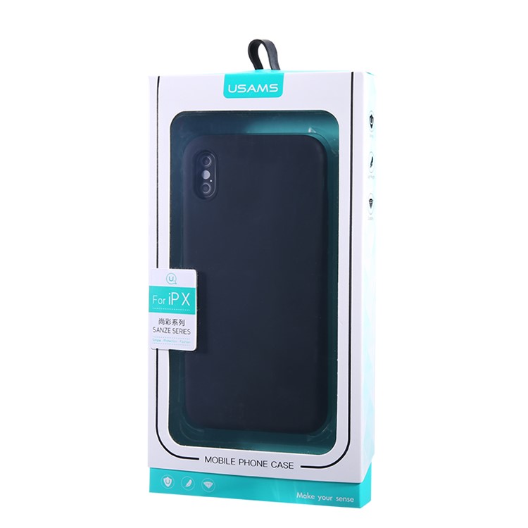 USAMS Sanze Series 0.8mm Liquid Silicone PC Hybrid Back Case for iPhone X - Black-6