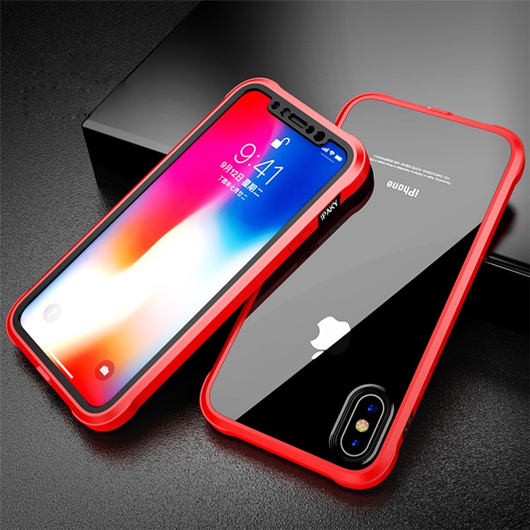 

IPAKY Combo TPU Frame + PC + Clear Acrylic Phone Casing for iPhone X - Red, iPhone X