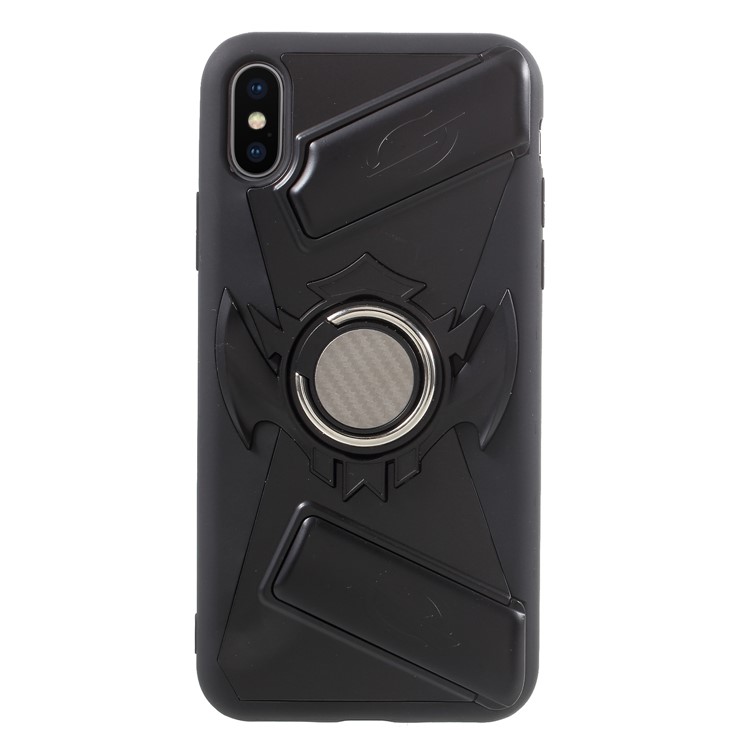 TPU + PC Hybrid Game Joysticks Case with Finger Ring Kickstand for iPhone X - Black-3