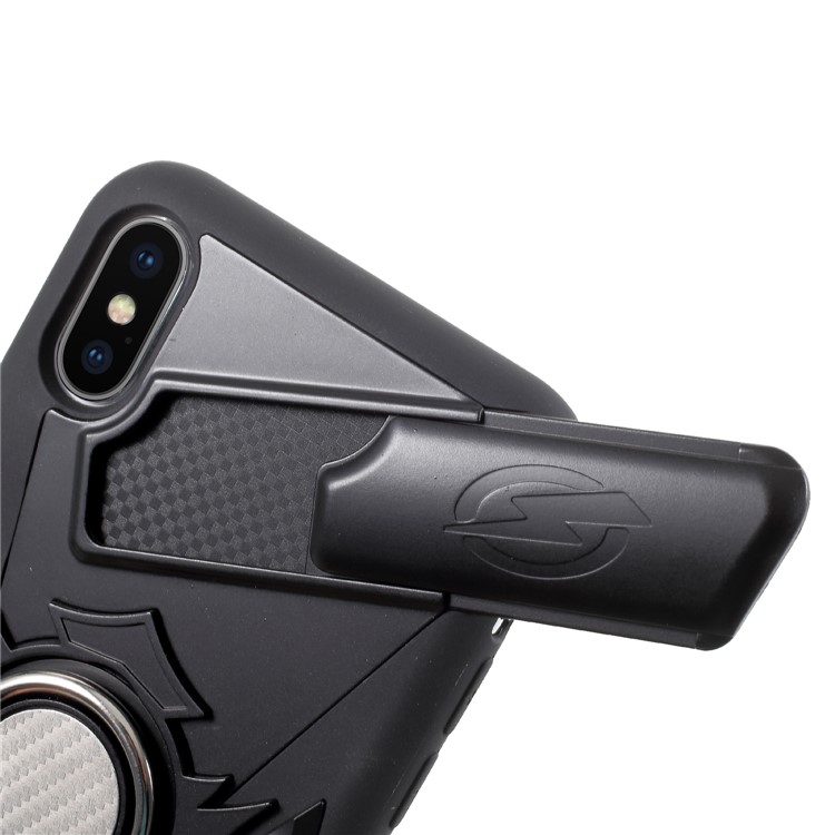 TPU + PC Hybrid Game Joysticks Case with Finger Ring Kickstand for iPhone X - Black-8