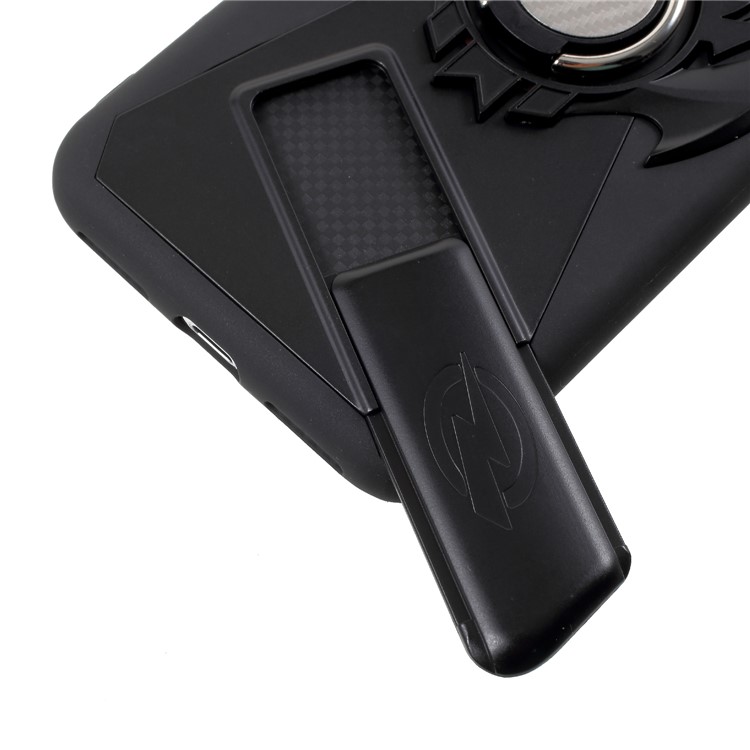 TPU + PC Hybrid Game Joysticks Case with Finger Ring Kickstand for iPhone X - Black-9