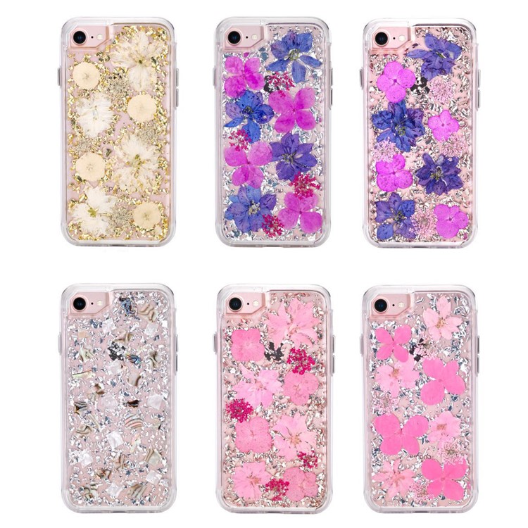 Epoxy Dried Real Flower Preservation PC TPU Hybrid Case for iPhone 8 Plus/7 Plus/6s Plus/6 Plus - Style A-2