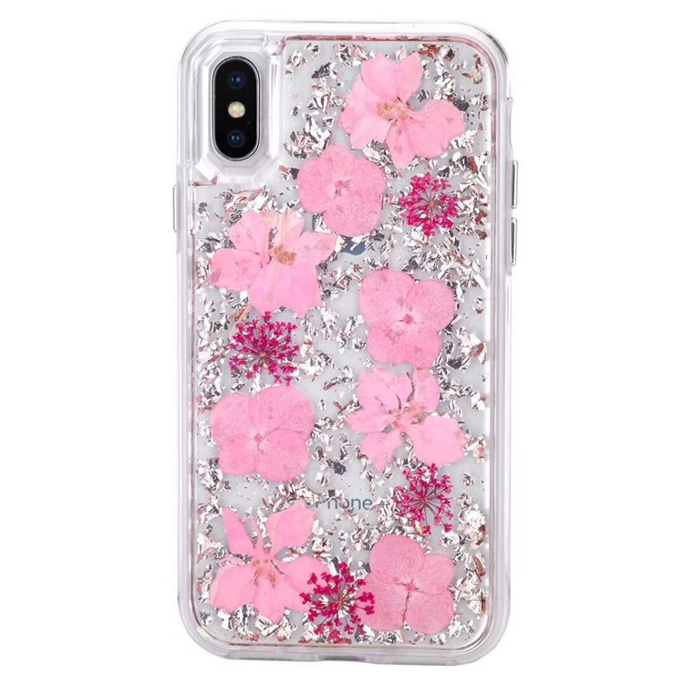 For iPhone X (Ten) Epoxy Dried Real Flower Preservation PC TPU Hybrid Back Case - Style A-1