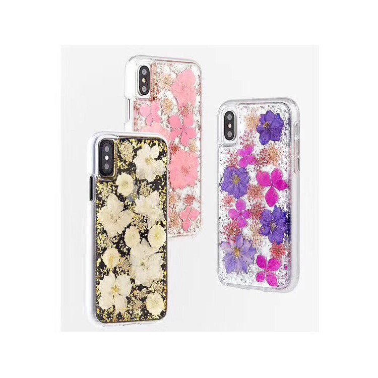 For iPhone X (Ten) Epoxy Dried Real Flower Preservation PC TPU Hybrid Back Case - Style A-3