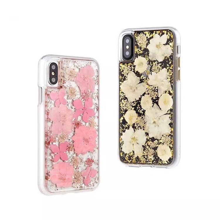 For iPhone X (Ten) Epoxy Dried Real Flower Preservation PC TPU Hybrid Back Case - Style A-4