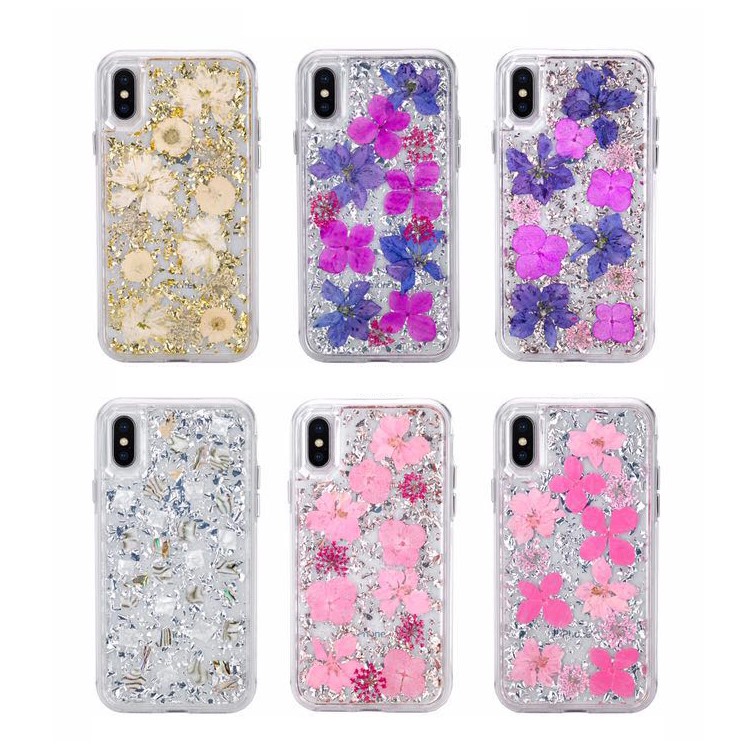 For iPhone X (Ten) Epoxy Dried Real Flower Preservation PC TPU Hybrid Back Case - Style A-5