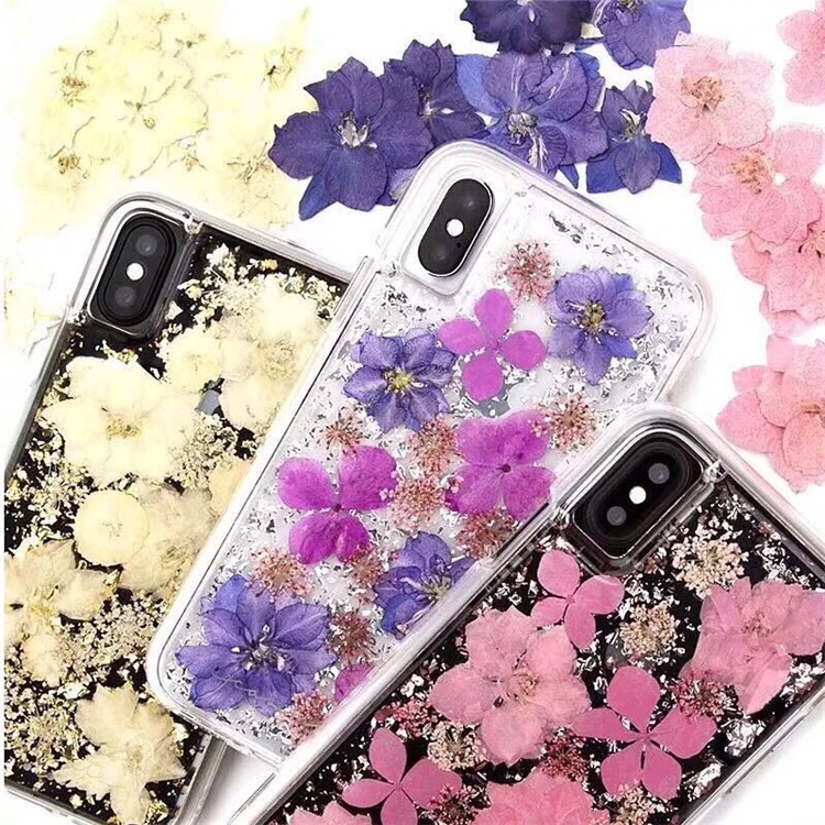 For iPhone X (Ten) Epoxy Dried Real Flower Preservation PC TPU Hybrid Back Case - Style A-6