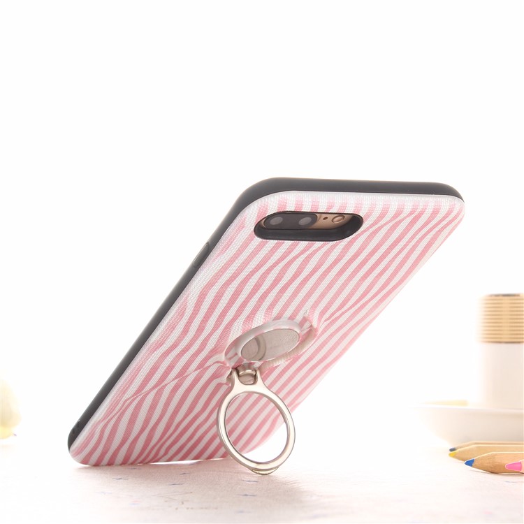 Embossed Stripes Pattern PC + TPU Hybrid Case with Kickstand for iPhone 8 Plus / 7 Plus - Pink-2