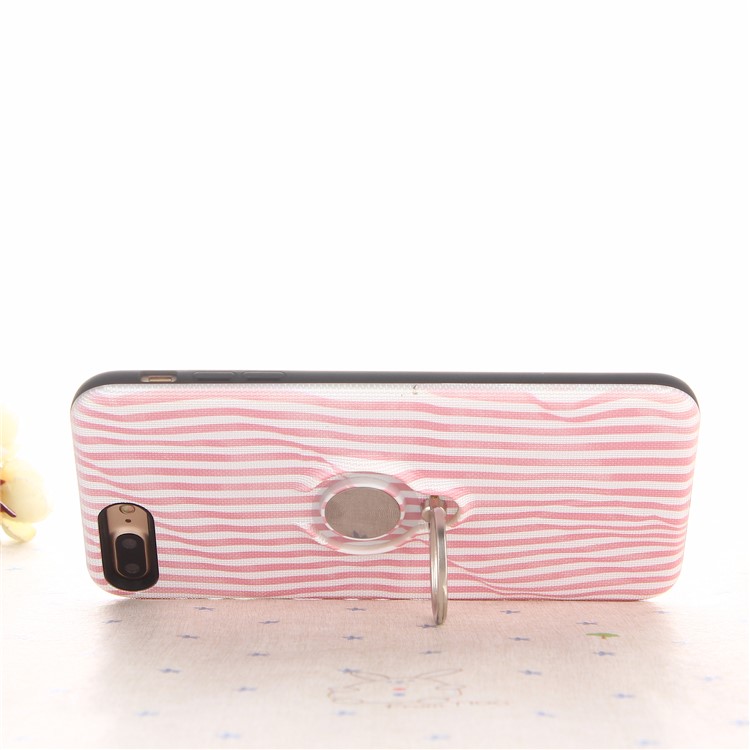 Embossed Stripes Pattern PC + TPU Hybrid Case with Kickstand for iPhone 8 Plus / 7 Plus - Pink-3