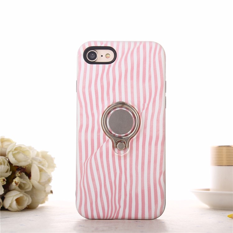 360 Degree Rotary Ring Holder Kickstand PC + Embossment Pattern Printing TPU Combo Back Mobile Cover for iPhone 8/7 4.7 inch - Pink-1