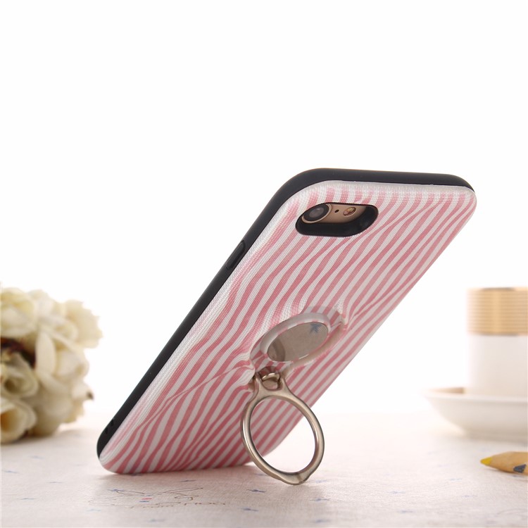 360 Degree Rotary Ring Holder Kickstand PC + Embossment Pattern Printing TPU Combo Back Mobile Cover for iPhone 8/7 4.7 inch - Pink-2