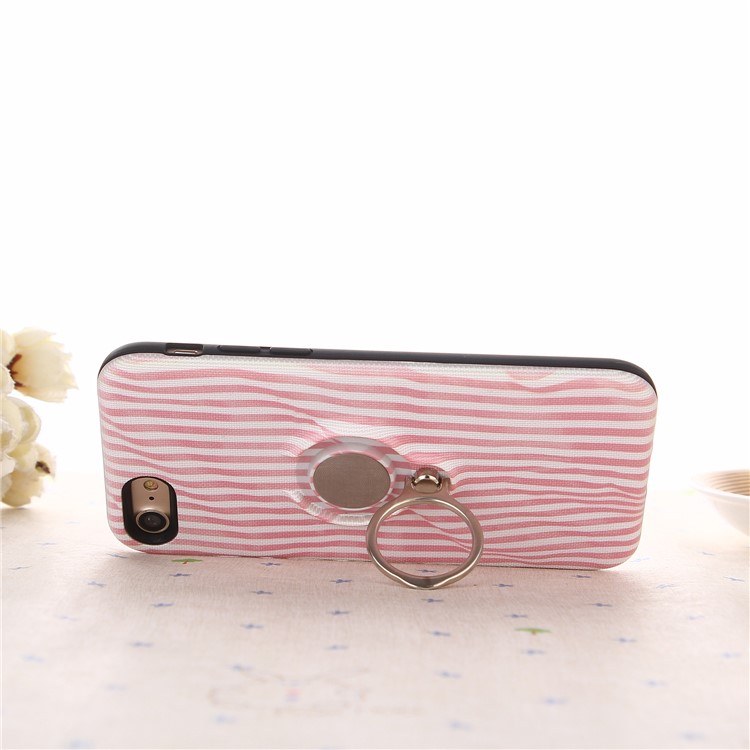 360 Degree Rotary Ring Holder Kickstand PC + Embossment Pattern Printing TPU Combo Back Mobile Cover for iPhone 8/7 4.7 inch - Pink-3