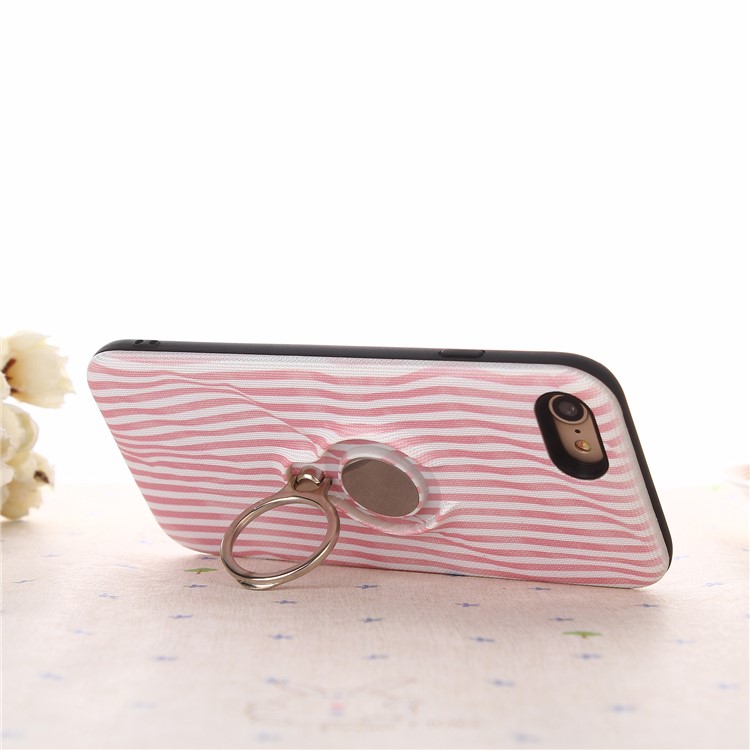 360 Degree Rotary Ring Holder Kickstand PC + Embossment Pattern Printing TPU Combo Back Mobile Cover for iPhone 8/7 4.7 inch - Pink-4