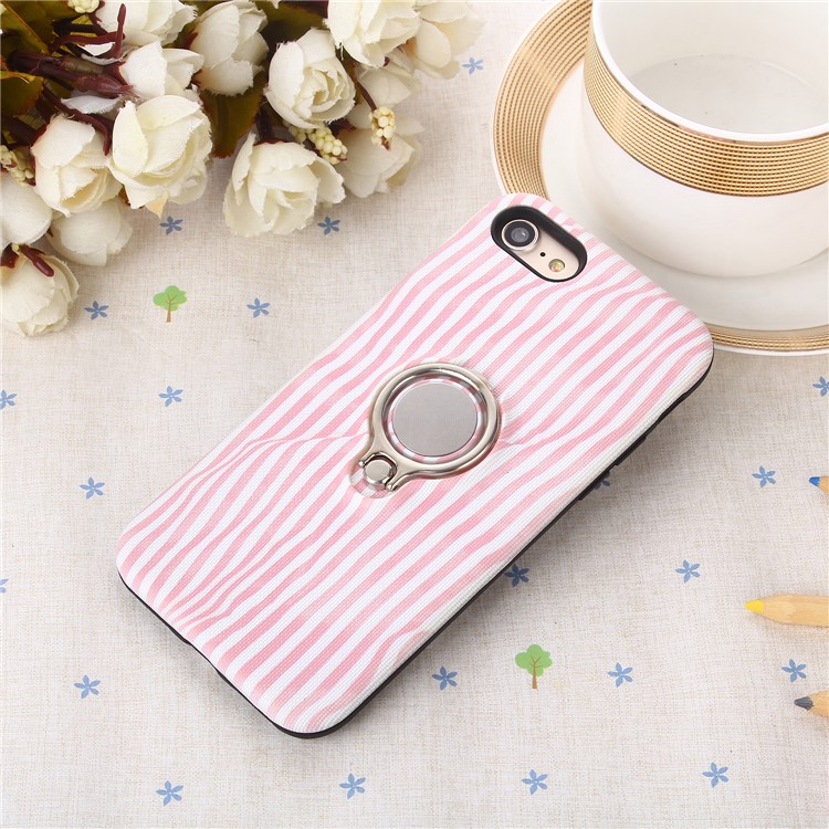360 Degree Rotary Ring Holder Kickstand PC + Embossment Pattern Printing TPU Combo Back Mobile Cover for iPhone 8/7 4.7 inch - Pink-5