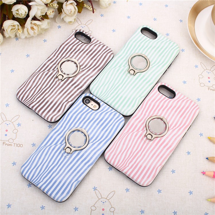 360 Degree Rotary Ring Holder Kickstand PC + Embossment Pattern Printing TPU Combo Back Mobile Cover for iPhone 8/7 4.7 inch - Pink-7