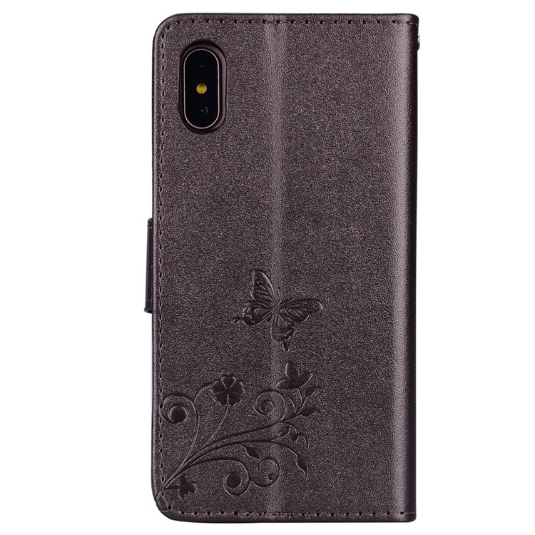 Imprinted Butterfly Flower Pattern Rhinestone Decoration Wallet Leather Case for iPhone X - Black-5