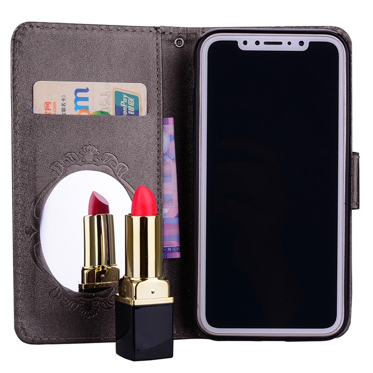 Imprinted Butterfly Flower Pattern Rhinestone Decoration Wallet Leather Case for iPhone X - Black-7