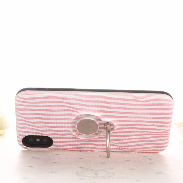 Striped Pattern Embossment TPU + PC Hybrid Magnetic Ring Holder Kickstand Mobile Phone Case for iPhone X - Pink-3