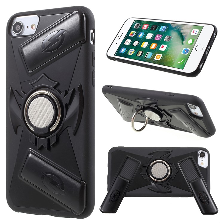 TPU + PC Hybrid Game Joysticks Case with Finger Ring Kickstand for iPhone 8/7/6s/6 - Black-1