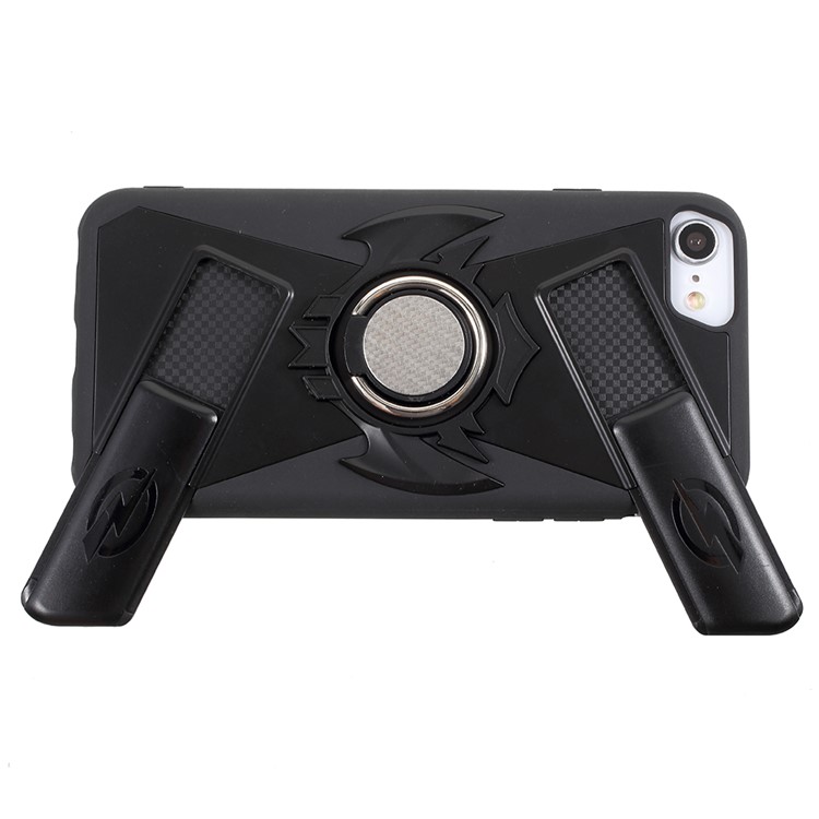 TPU + PC Hybrid Game Joysticks Case with Finger Ring Kickstand for iPhone 8/7/6s/6 - Black-7