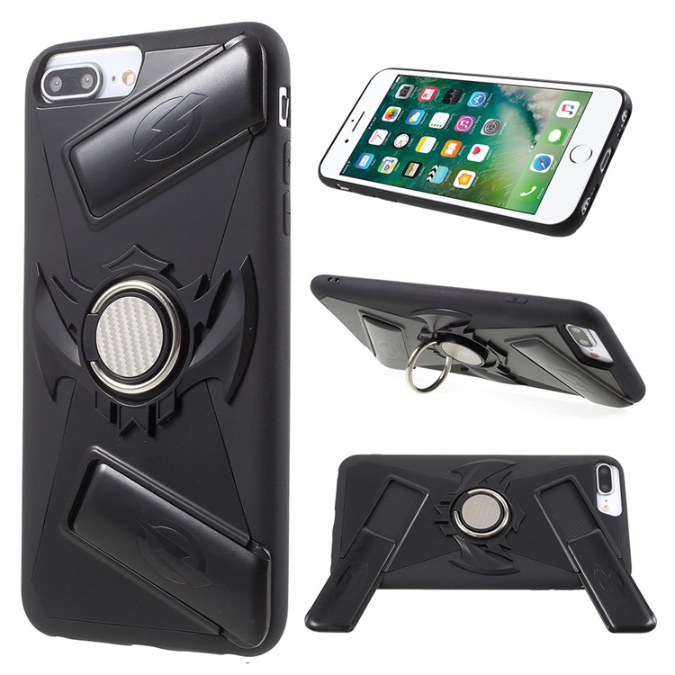 TPU + PC Hybrid Game Joysticks Case with Finger Ring Kickstand for iPhone 8 Plus/7 Plus/6s Plus/6 Plus - Black-1
