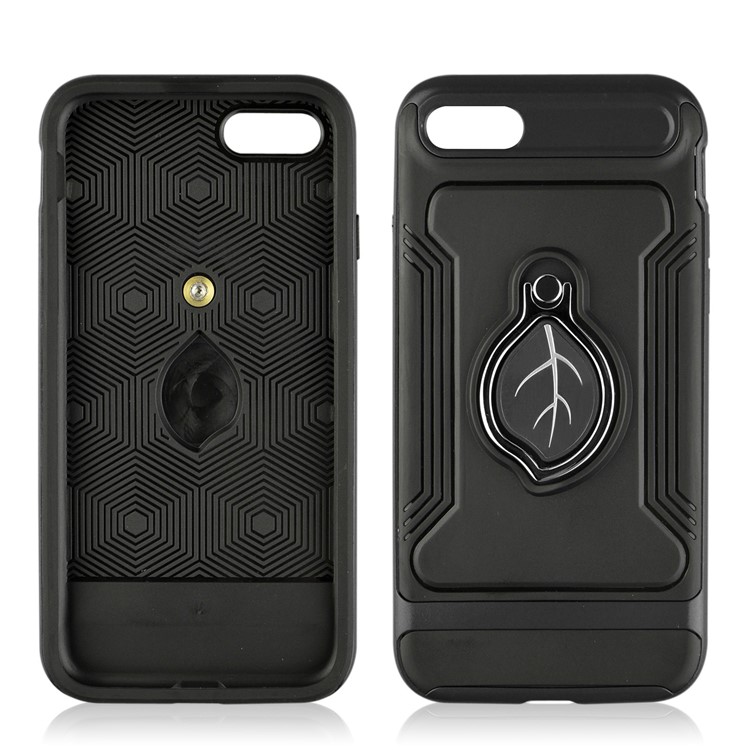 ANGIBABE Maple Leaf Magnetic Ring Holder Kickstand TPU + PC Hybrid Case for iPhone 8 / 7 4.7 inch - Black-2