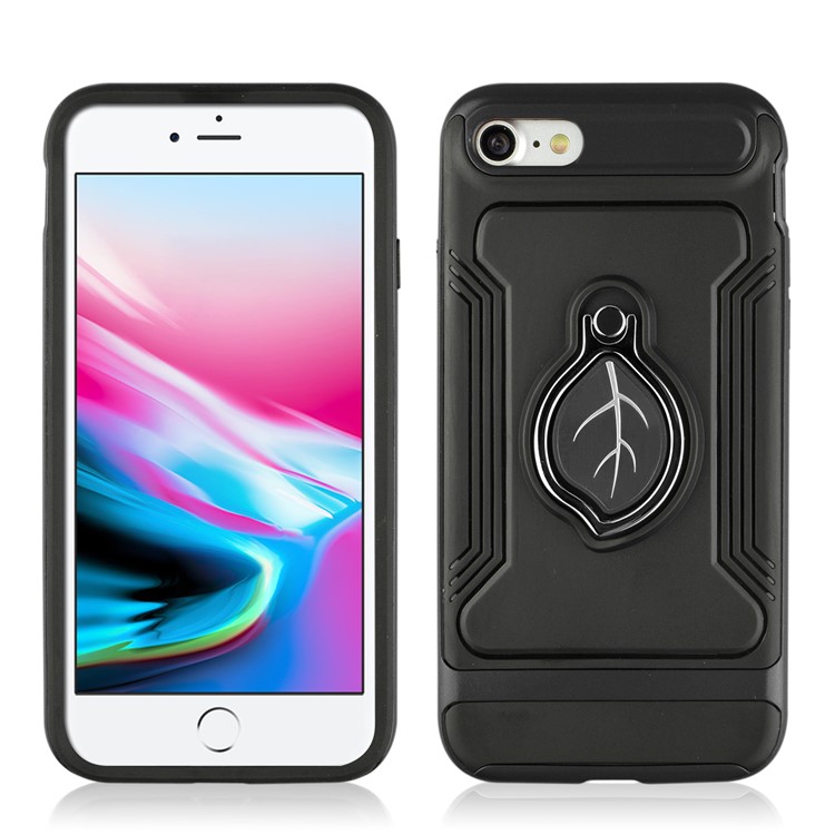 ANGIBABE Maple Leaf Magnetic Ring Holder Kickstand TPU + PC Hybrid Case for iPhone 8 / 7 4.7 inch - Black-3