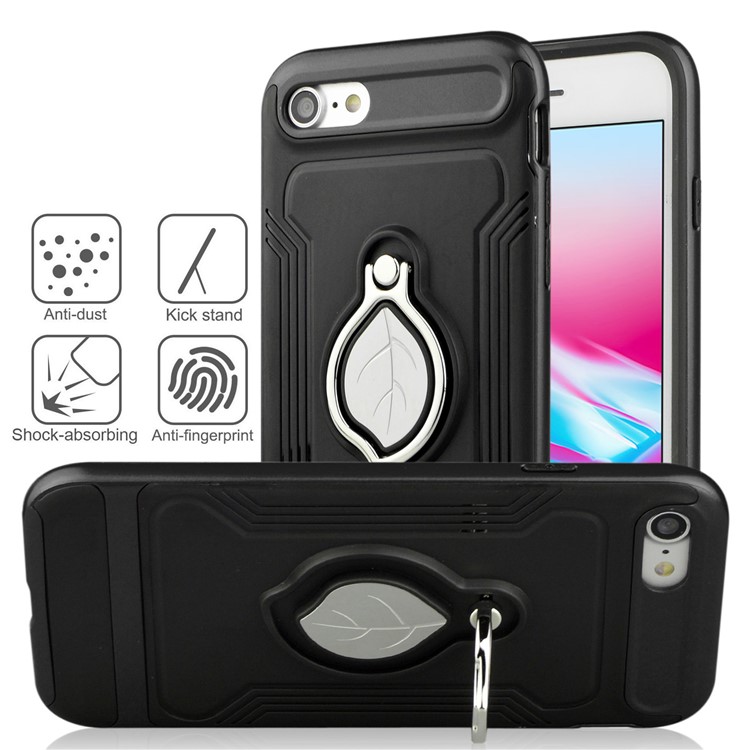 ANGIBABE Maple Leaf Magnetic Ring Holder Kickstand TPU + PC Hybrid Case for iPhone 8 / 7 4.7 inch - Black-4