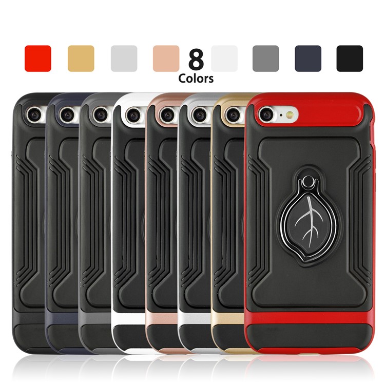 ANGIBABE Maple Leaf Magnetic Ring Holder Kickstand TPU + PC Hybrid Case for iPhone 8 / 7 4.7 inch - Black-9