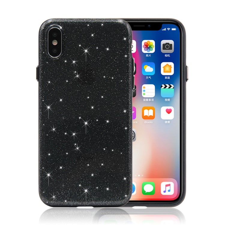 Glittery Powder Soft TPU Phone Case for iPhone X - Black-1