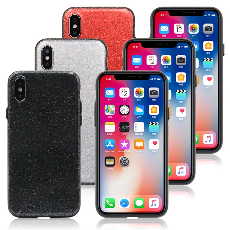 Glittery Powder Soft TPU Phone Case for iPhone X - Black-12