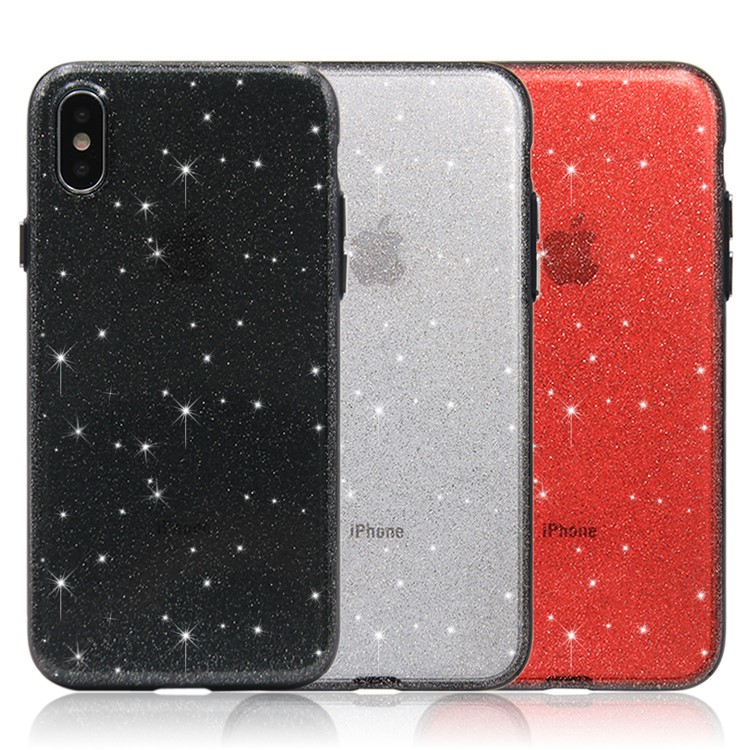 Glittery Powder Soft TPU Phone Case for iPhone X - Black-14