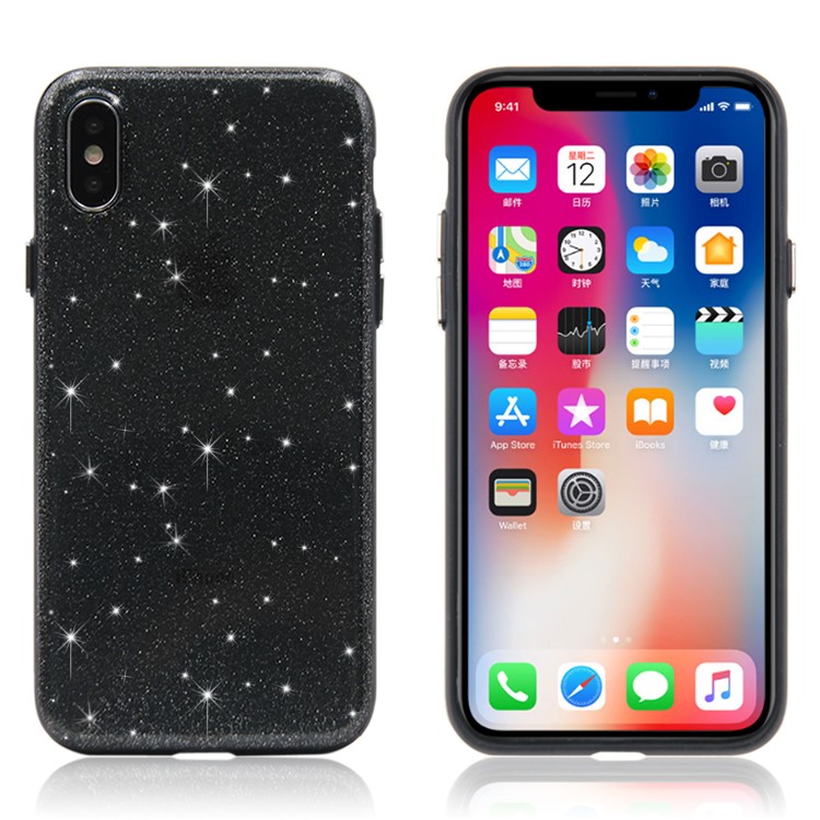 Glittery Powder Soft TPU Phone Case for iPhone X - Black-3
