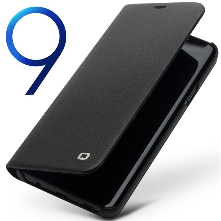 QIALINO Genuine Cowhide Leather Case with Stand for Samsung Galaxy S9 SM-G960 - Black-2
