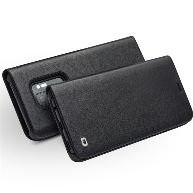 QIALINO Genuine Cowhide Leather Case with Stand for Samsung Galaxy S9 SM-G960 - Black-4