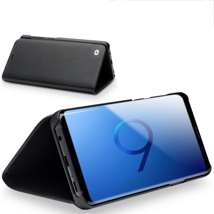 QIALINO Genuine Cowhide Leather Case with Stand for Samsung Galaxy S9 SM-G960 - Black-5