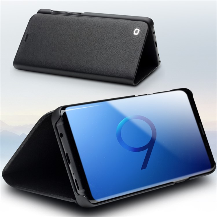 QIALINO Genuine Cowhide Leather Case with Stand for Samsung Galaxy S9 SM-G960 - Black-8