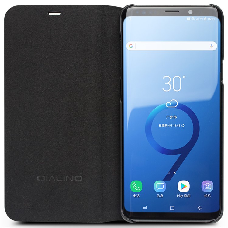 QIALINO Genuine Cowhide Leather Case with Stand for Samsung Galaxy S9 SM-G960 - Black-9