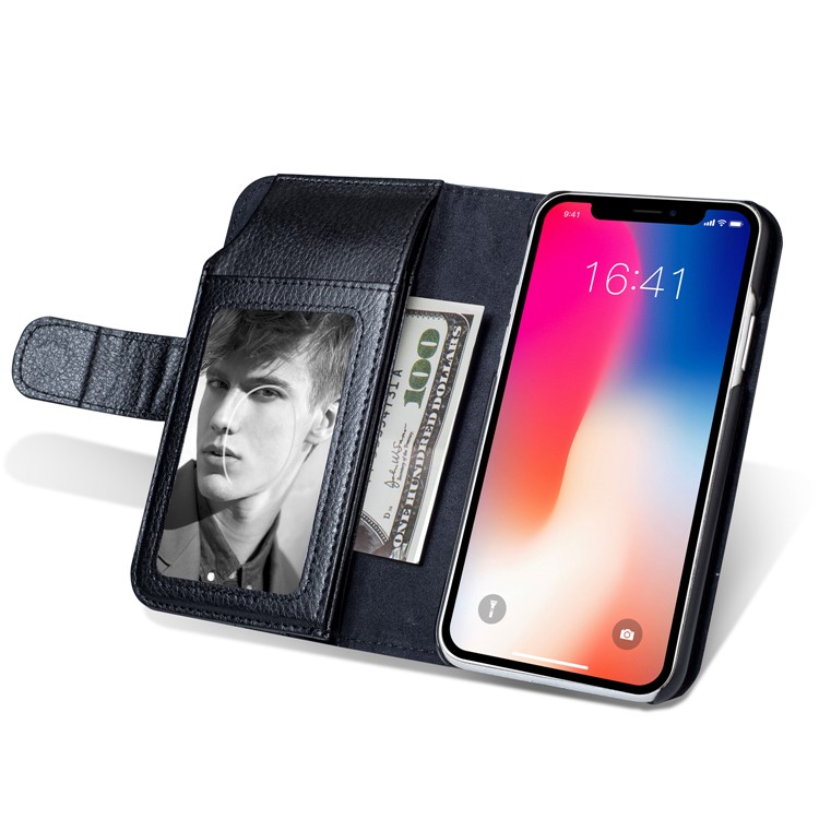 Multi Card Slots PU Leather Protection Mobile Phone Case with Stand for iPhone X - Black-6